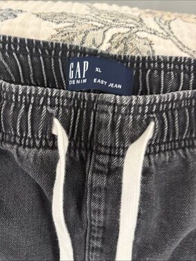 GAP Black Washed Denim Jogger Pants with White Drawstring